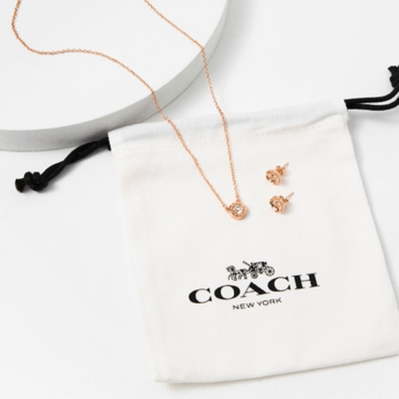 NWT Coach Open Circle Necklace And Tea Rose Stud Set - Picture 2 of 3